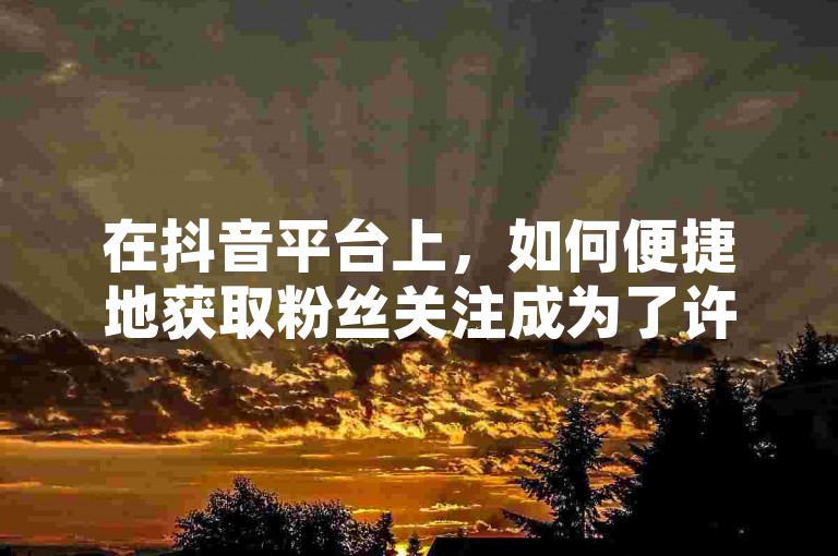 在抖音平台上，如何便捷地获取粉丝关注成为了许多用户关心的问题，而寻找可靠的服务渠道进行自助下单转发操作，则成为了提升影响力的一种方式。