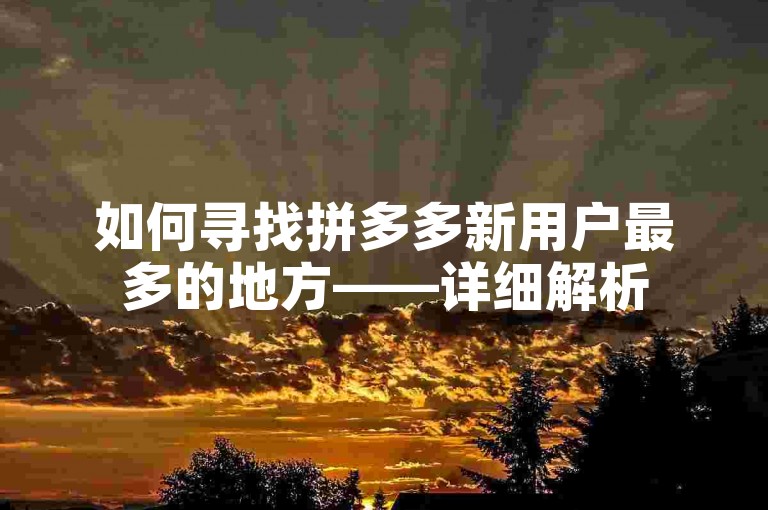 如何寻找拼多多新用户最多的地方——详细解析