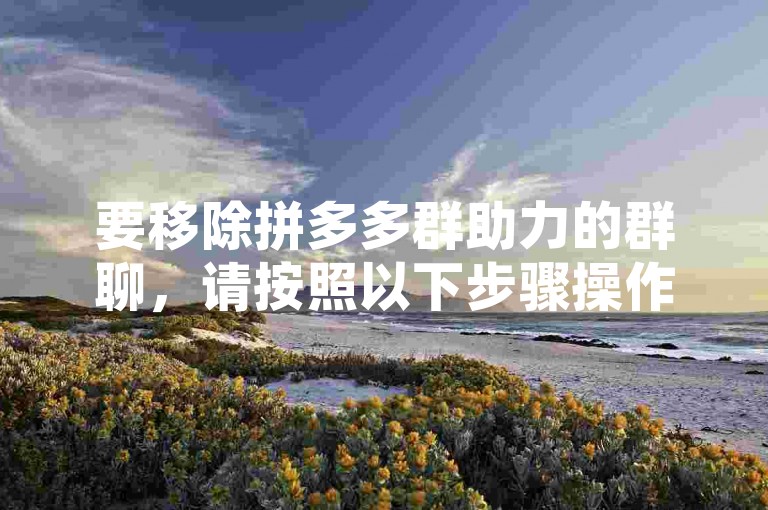 要移除拼多多群助力的群聊，请按照以下步骤操作并留意相关要点。