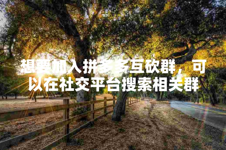 想要加入拼多多互砍群，可以在社交平台搜索相关群组申请加入。