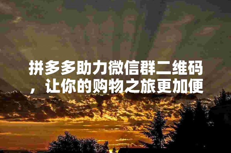 拼多多助力微信群二维码，让你的购物之旅更加便捷，2024全新体验等你来享。