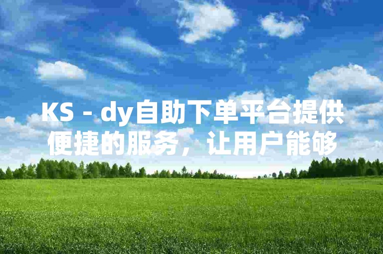 KS - dy自助下单平台提供便捷的服务，让用户能够以低价享受高效的自助下单体验。