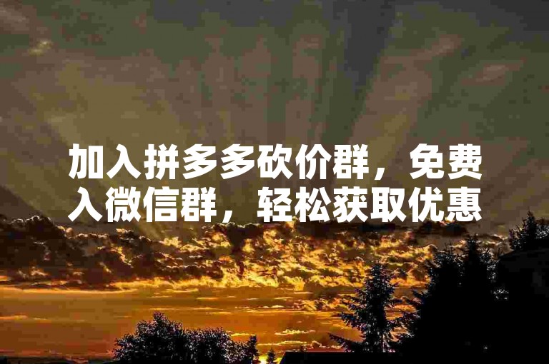 加入拼多多砍价群，免费入微信群，轻松获取优惠福利。