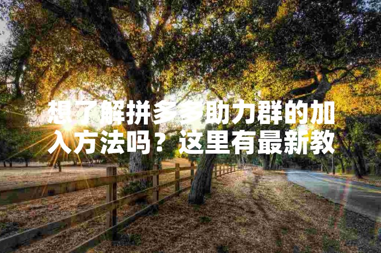 想了解拼多多助力群的加入方法吗？这里有最新教程。