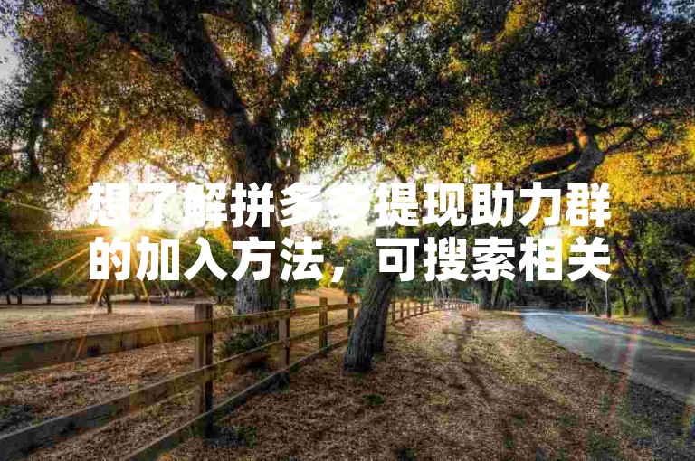 想了解拼多多提现助力群的加入方法，可搜索相关攻略。