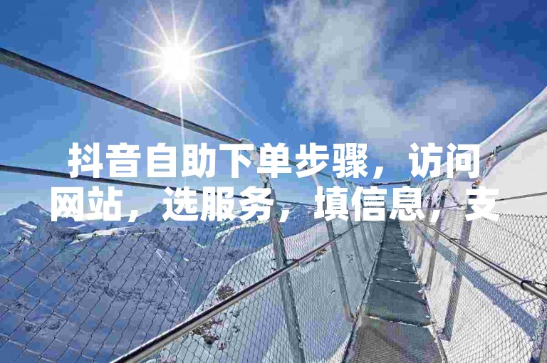 抖音自助下单步骤，访问网站，选服务，填信息，支付后等结果。